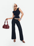 Slow Ride Mid Rise Bootleg Belted Jeans Dark Indigo Blue