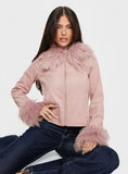 Jeanna Suede Faux Fur Detail Jacket Pink