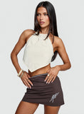 Lonely Hearts Mini Skirt Brown
