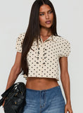 Kinnedie Puff Sleeve Blouse Top Cream Polka Dot