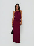 Casperina Ruched Halter Maxi Dress Berry