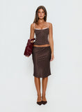 Somani Satin Midi Skirt Brown / Pink Polka Dot