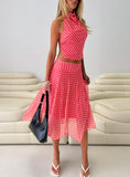 Scenic Route Asymmetrical Midi Skirt Red Check