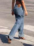 Ramos Diamante Low Rise Wide Leg Denim Jeans Washed Mid Blue