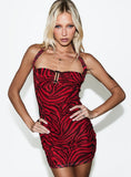 Cielo Mesh Halter Mini Dress Red Zebra