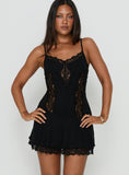 Rhiara Lace Trim Frill Mini Dress Black