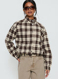 Khodana Funnel Neck Button Down Jacket Brown Check