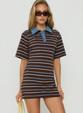 Klare Polo V Neck Mini Dress Chocolate Stripe