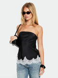 Fiorelle Strapless Lace Trim Satin Top Black / White