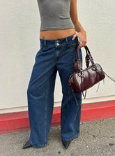 Ramos Low Rise Double Button Wide Leg Denim Jeans Dark Indigo
