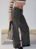 Dolley Star Stitch Mid Rise Wide Leg Jean Grey Wash