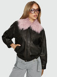 Brittanni Fluffy Collar Jacket Brown / Pink