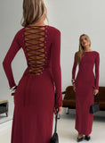 Henrieta Lace Up Maxi Dress Burgundy