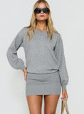 Latrina V Neck Long Sleeve Knit Mini Dress Dark Grey