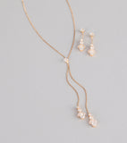 Soft Sparkle Rhinestone Lariat Necklace And Earrings Set