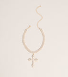 Bold Shine Rhinestone Cross Statement Necklace