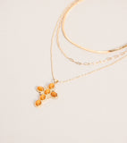 Chic Layers Stone Cross Charm Necklace