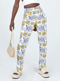 Tropical Dreams High Rise Straight Leg Denim Jeans Off White
