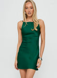Yulia Boatneck Tie Up Mini Dress Emerald