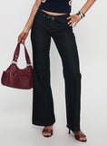 Slow Ride Mid Rise Bootleg Belted Jeans Dark Indigo Blue