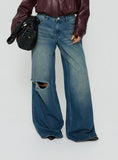 Ramos Low Rise Wide Leg Distressed Denim Jeans Dark Indigo