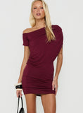 Florencie Draped Off Shoulder Mini Dress Wine
