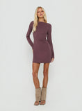Helennah Tie Back Long Sleeve Mini Dress Dusty Purple