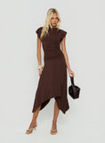 Florra Ruched Short Sleeve Midi Dress Brown