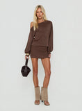 Johannah Off Shoulder Long Sleeve Knit Mini Dress Brown