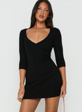 Florisa 3/4 Sleeve V Neck Mini Dress Black