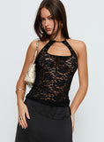 Janais Lace Tie Neck Top Black