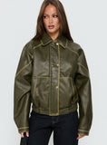 Jaxton Faux Leather Bomber Jacket Olive