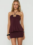 Betsey Ring Detail Tie Neck Mini Dress Burgundy