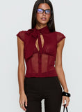 Anistasia Mesh Keyhole Corset Top Burgundy