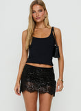 Ambrosa Sequin Lace Trim Mini Skort Black