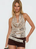 Northern Lights Cowl Halter Backless Top Champagne Sequin