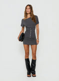 Ainsleah Button Waist Off Shoulder Mini Dress Slate