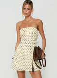 Dalona Strapless Drop Waist Mini Dress Yellow Polka Dot