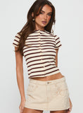 Marvella Button Up Top Beige / Brown Stripe