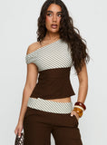 Past Life One Shoulder Top Brown / Stripe