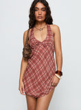Laraline Halter Mini Dress Red Check