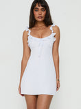 Dewdrops Chiffon Frill Mini Dress White