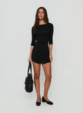 Emmilia Curved Hem 3/4 Sleeve Mini Dress Black