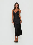Declanna Satin Lace Trim Slip Midi Dress Black