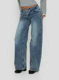 Ellanor Low Rise Ringspun Straight Leg Jean Mid Blue Wash