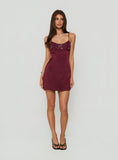 Coralinna Sequin Bust Low Back Mini Dress Cherry