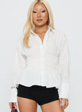 As You Are Shirred Button Up Top White