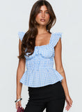 Marnee Babydoll Shirred Top Blue Gingham