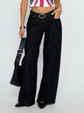 Ramos Low Rise Wide Leg Denim Jeans Raw Indigo Blue