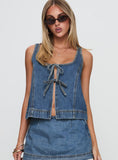 Stefenie Denim Tie Top Mid Wash